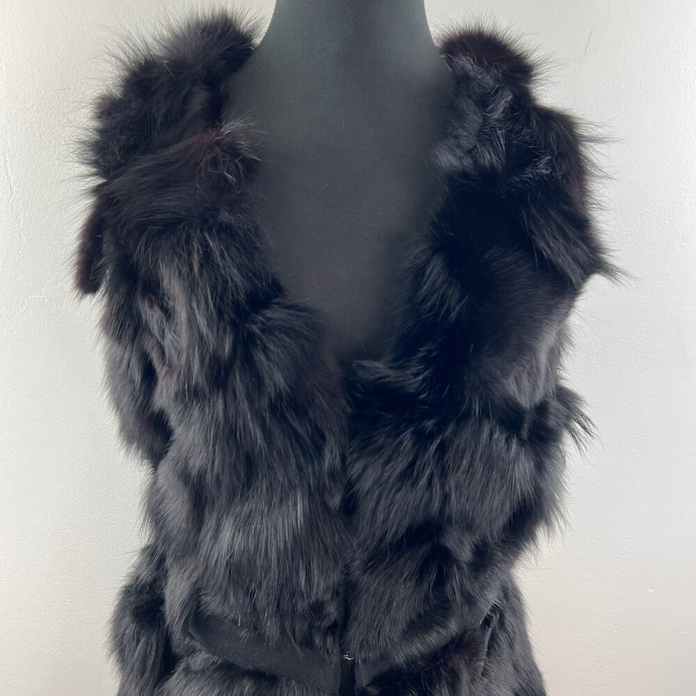The Cue By Cher Qu Black Fur Vest Fitted Waist Hook & Eye V-Neck Size S Small View 3